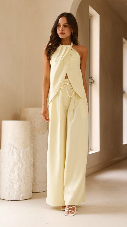 Midnight Drape Halter Top in Butter Yellow Crepe